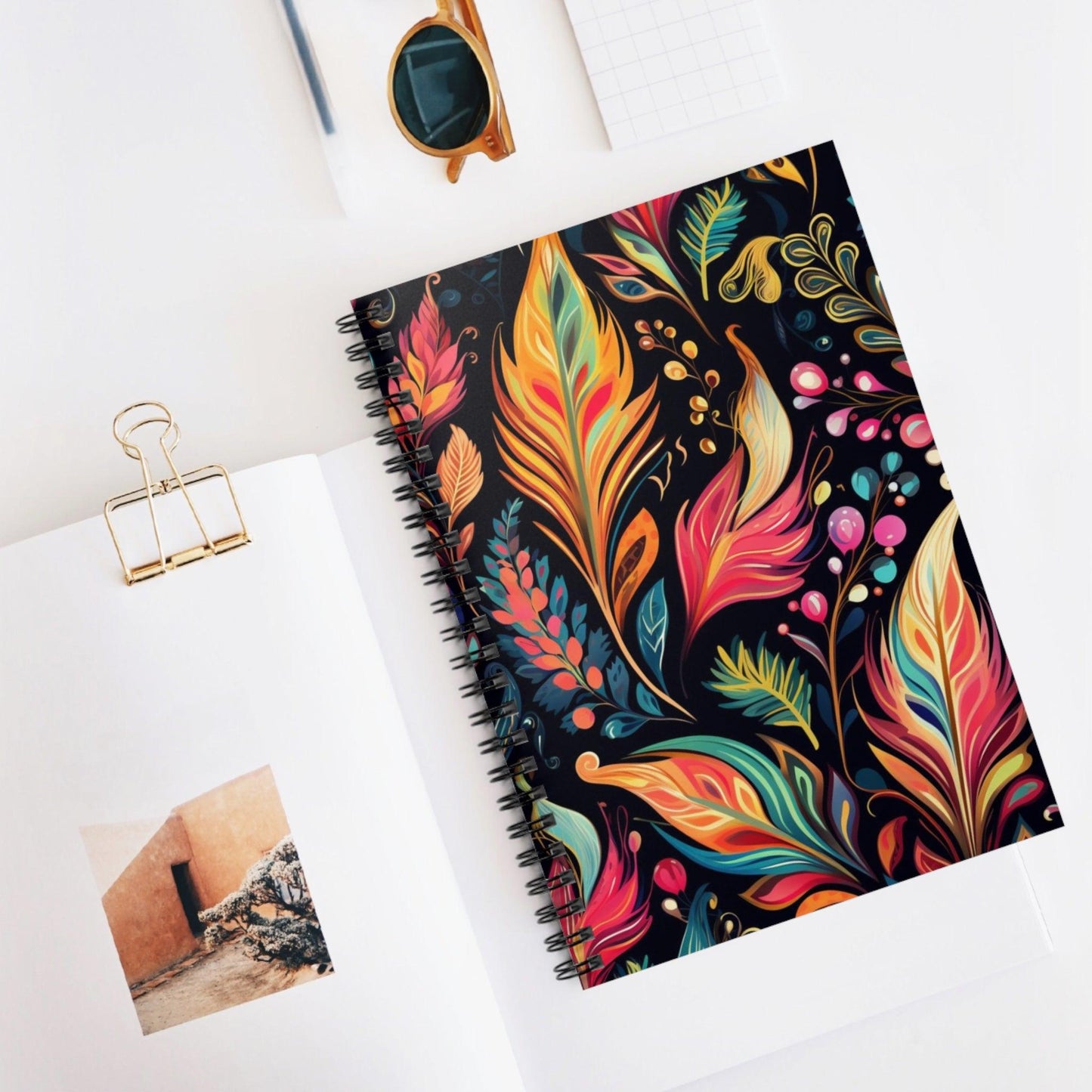 Ruled Line Vibrant Bohemian Flower Spiral Notebook for Whimsical Writing - Texts and Threads