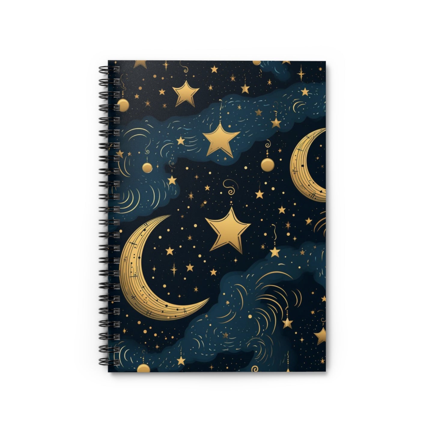 Lunar Elegance: Star and Moon Design Spiral Journal