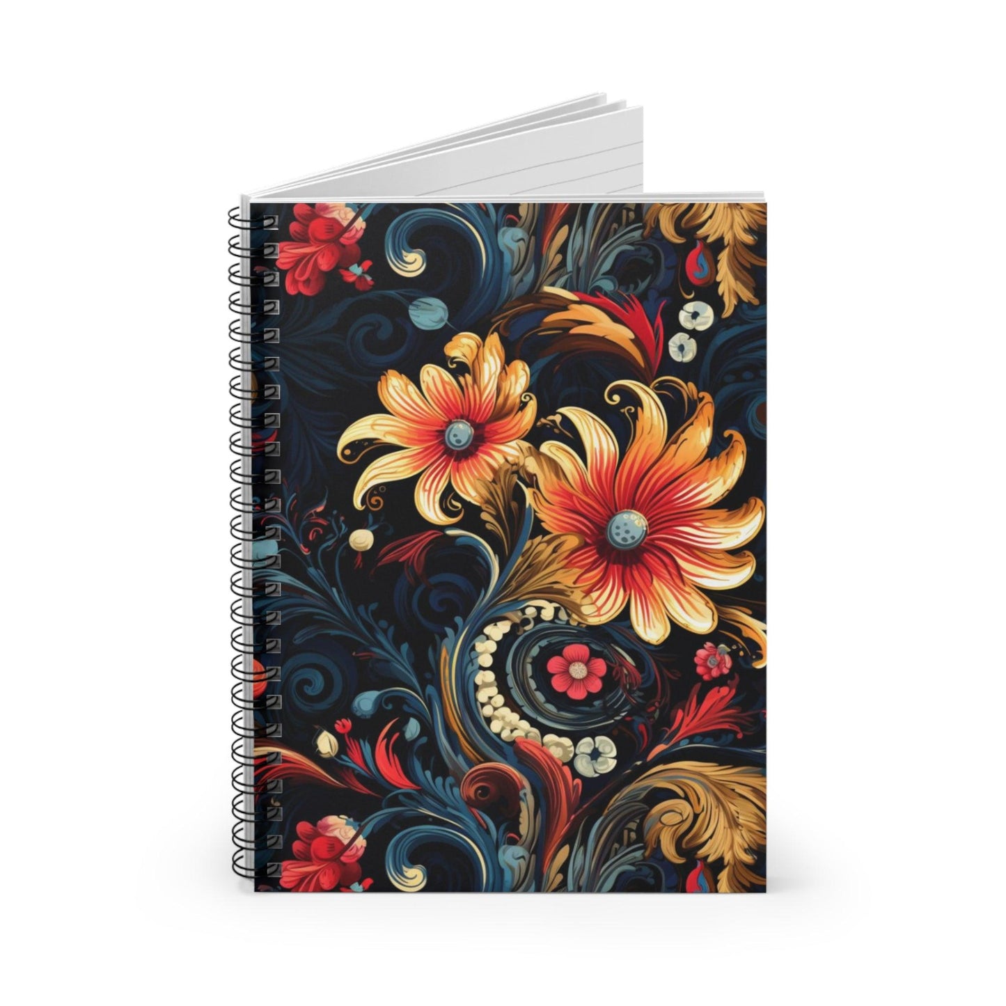 Ruled Line Colorful Bohemian Flowers Notebook for Creative Minds - Texts and Threads