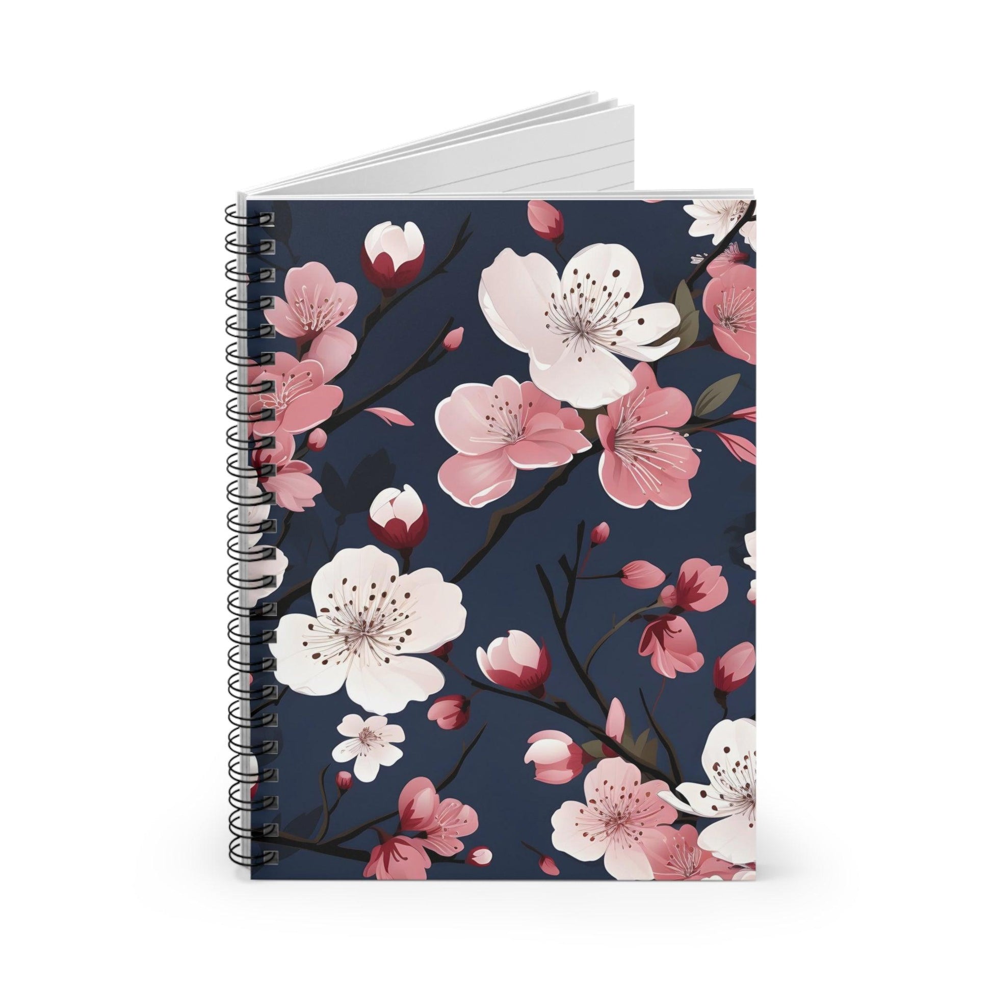 Ruled Line Cherry Blossom-Themed Spiral Notebook for Daily Inspiration - Texts and Threads