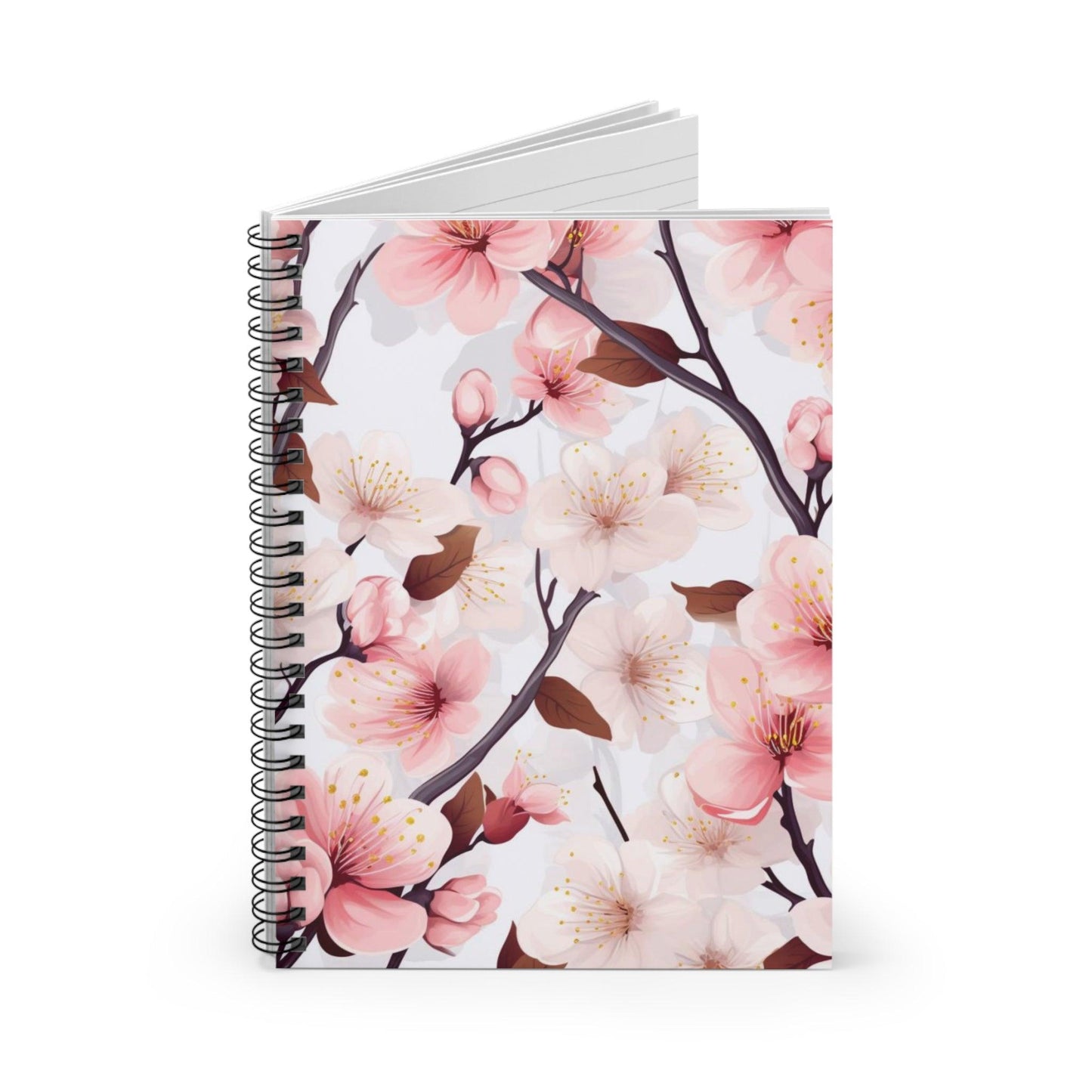 Ruled Line Artistic Cherry Blossom Spiral Notebook for Writers - Texts and Threads