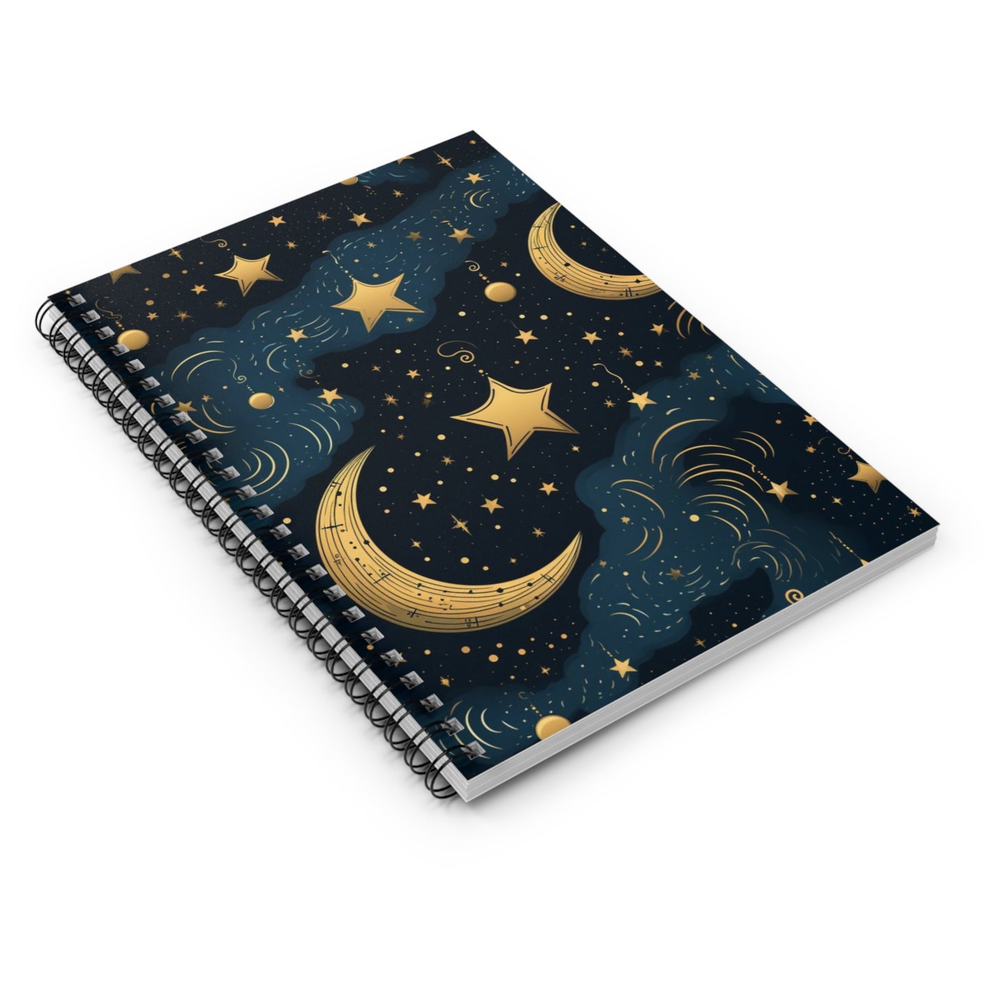 Lunar Elegance: Star and Moon Design Spiral Journal