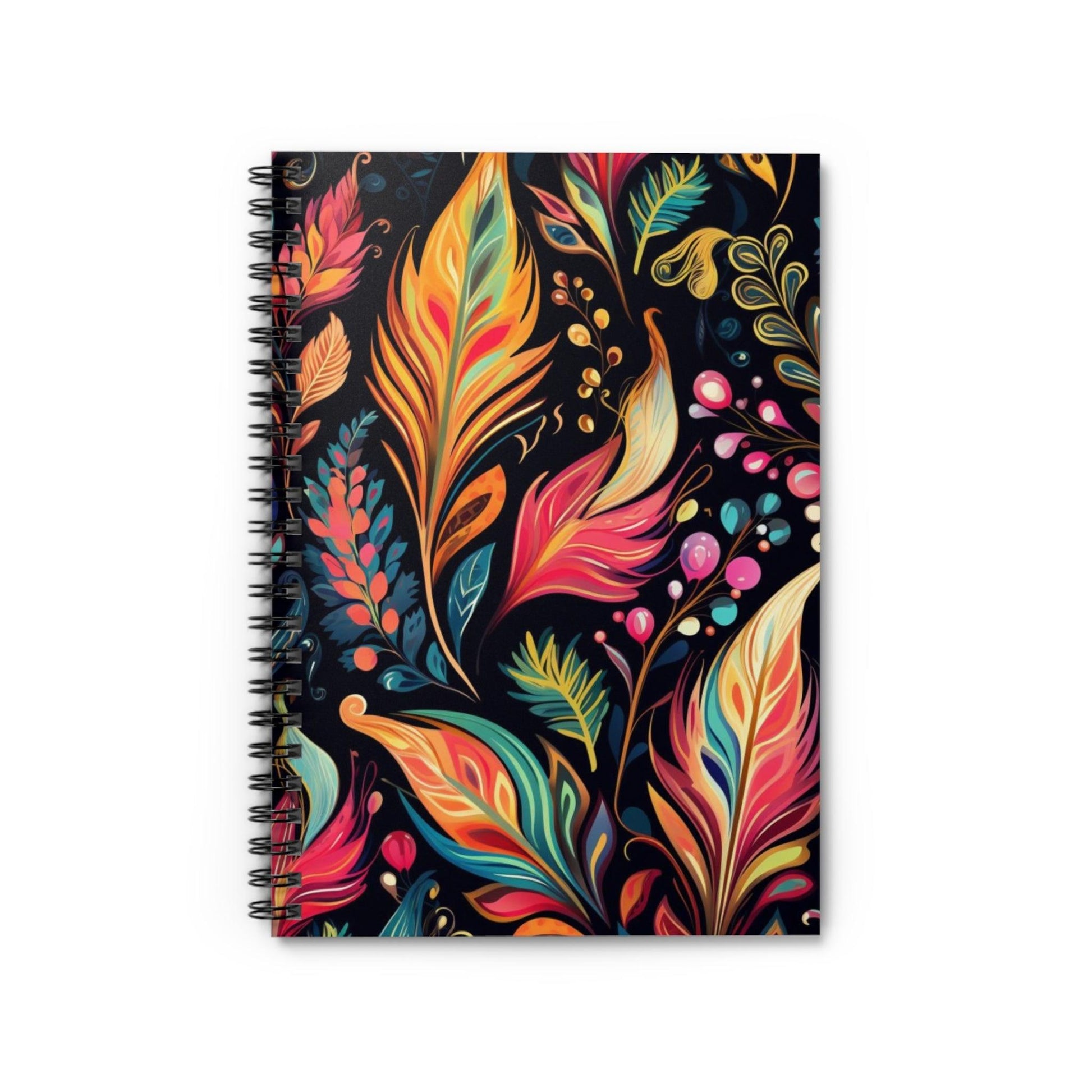 Ruled Line Vibrant Bohemian Flower Spiral Notebook for Whimsical Writing - Texts and Threads