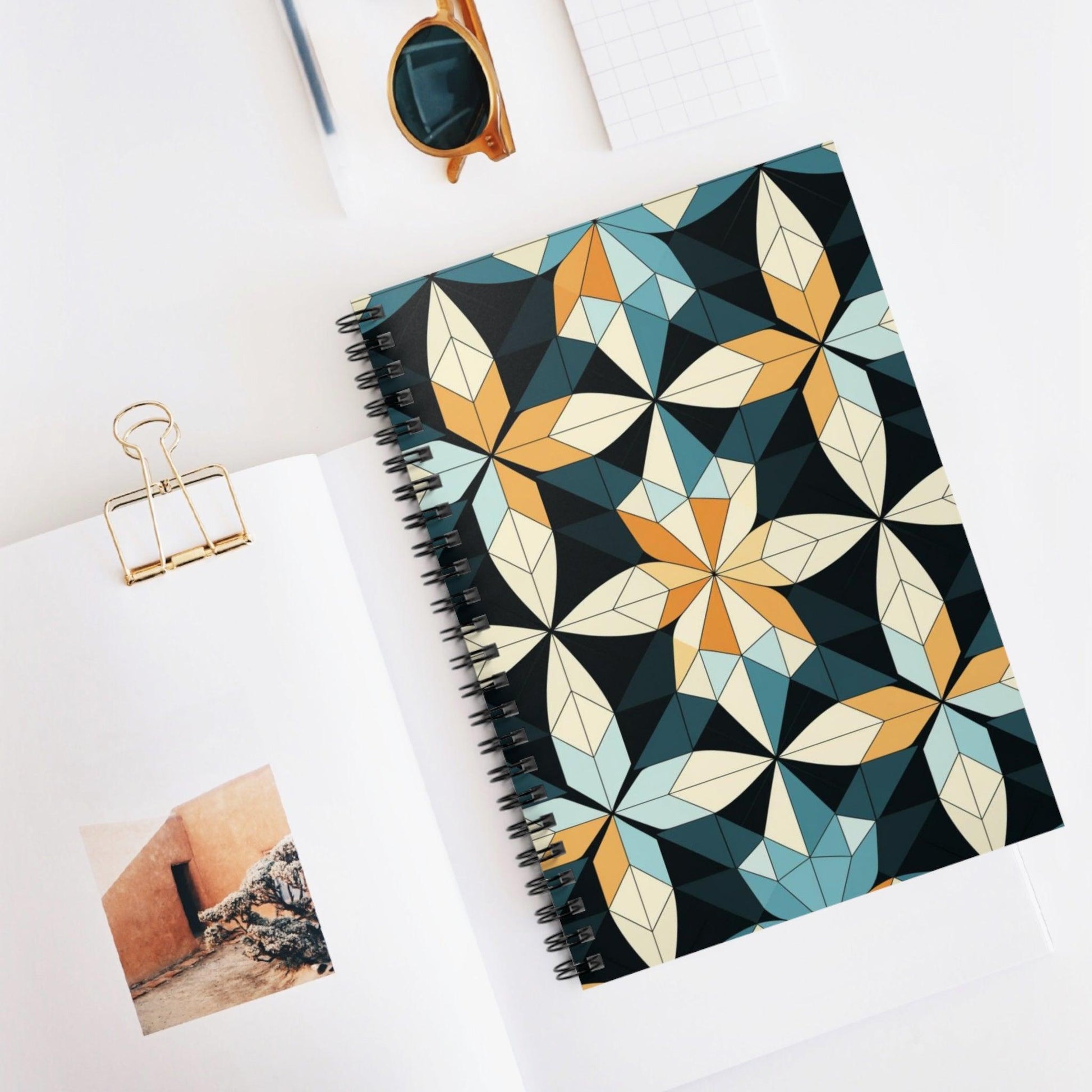 Ruled Line Chic Geometric Spiral Notebook for Organized Thoughts - Texts and Threads