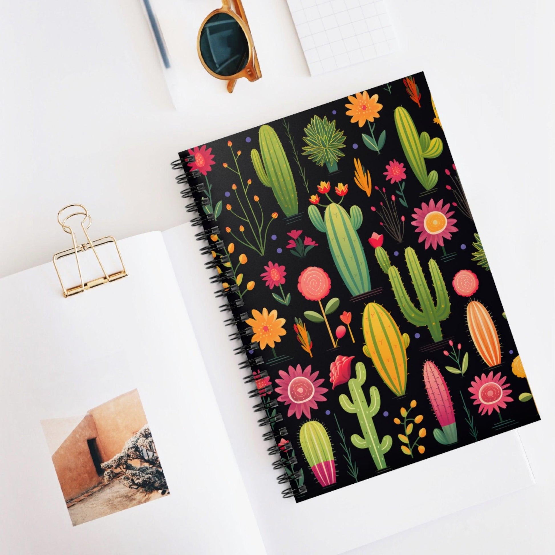 Ruled Line Charming Cacti Spiral Notebook for Nature Lovers - Texts and Threads