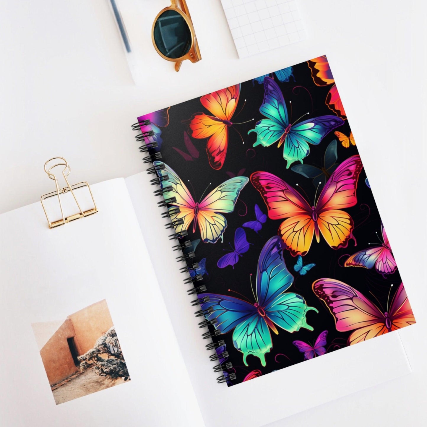 Ruled Line Vibrant Butterfly Print Spiral Notebook for Students - Texts and Threads