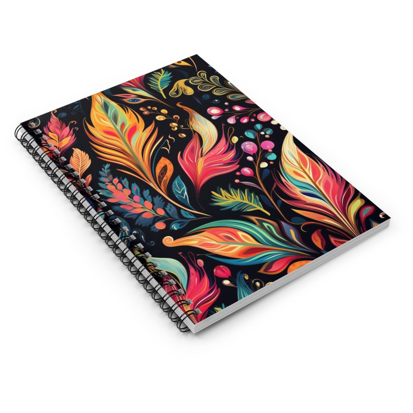 Ruled Line Vibrant Bohemian Flower Spiral Notebook for Whimsical Writing - Texts and Threads