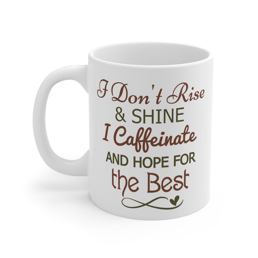 Brewed Optimism: Humorous Coffee Lover's Mug - Texts and Threads