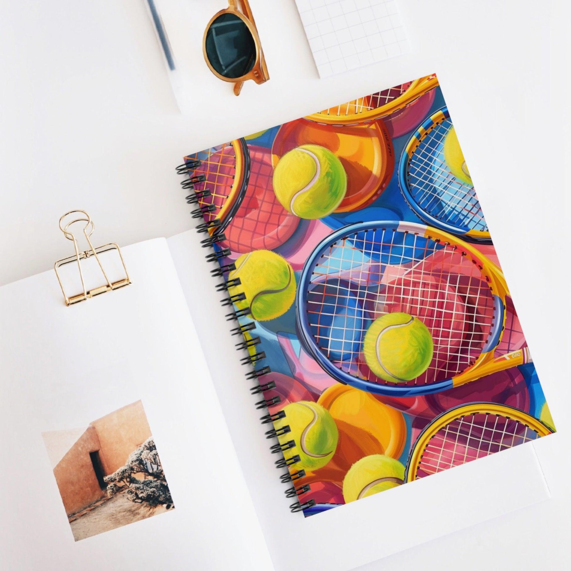 Ruled Line Tennis Racket Spiral Notebook for Sports Enthusiasts - Texts and Threads