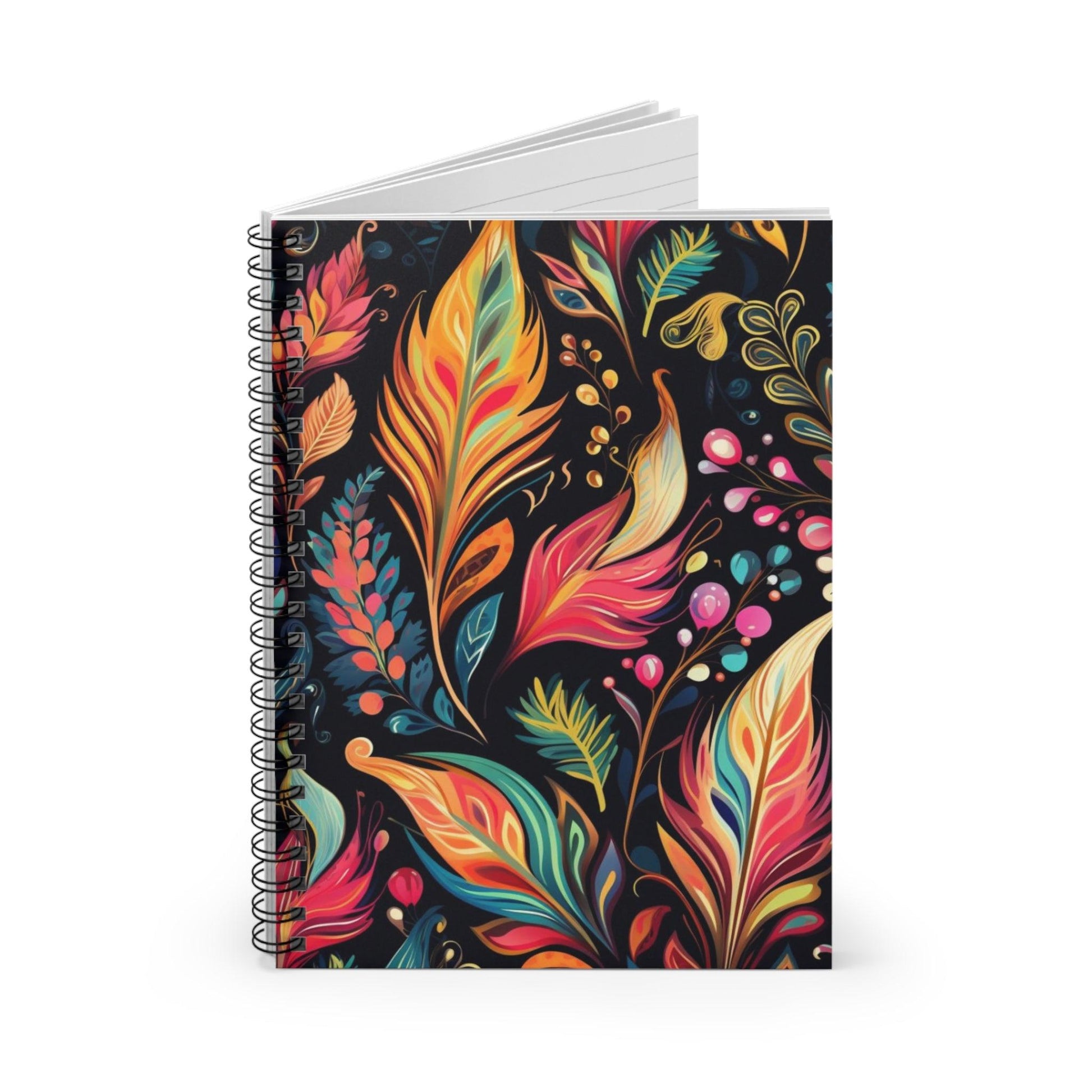 Ruled Line Vibrant Bohemian Flower Spiral Notebook for Whimsical Writing - Texts and Threads