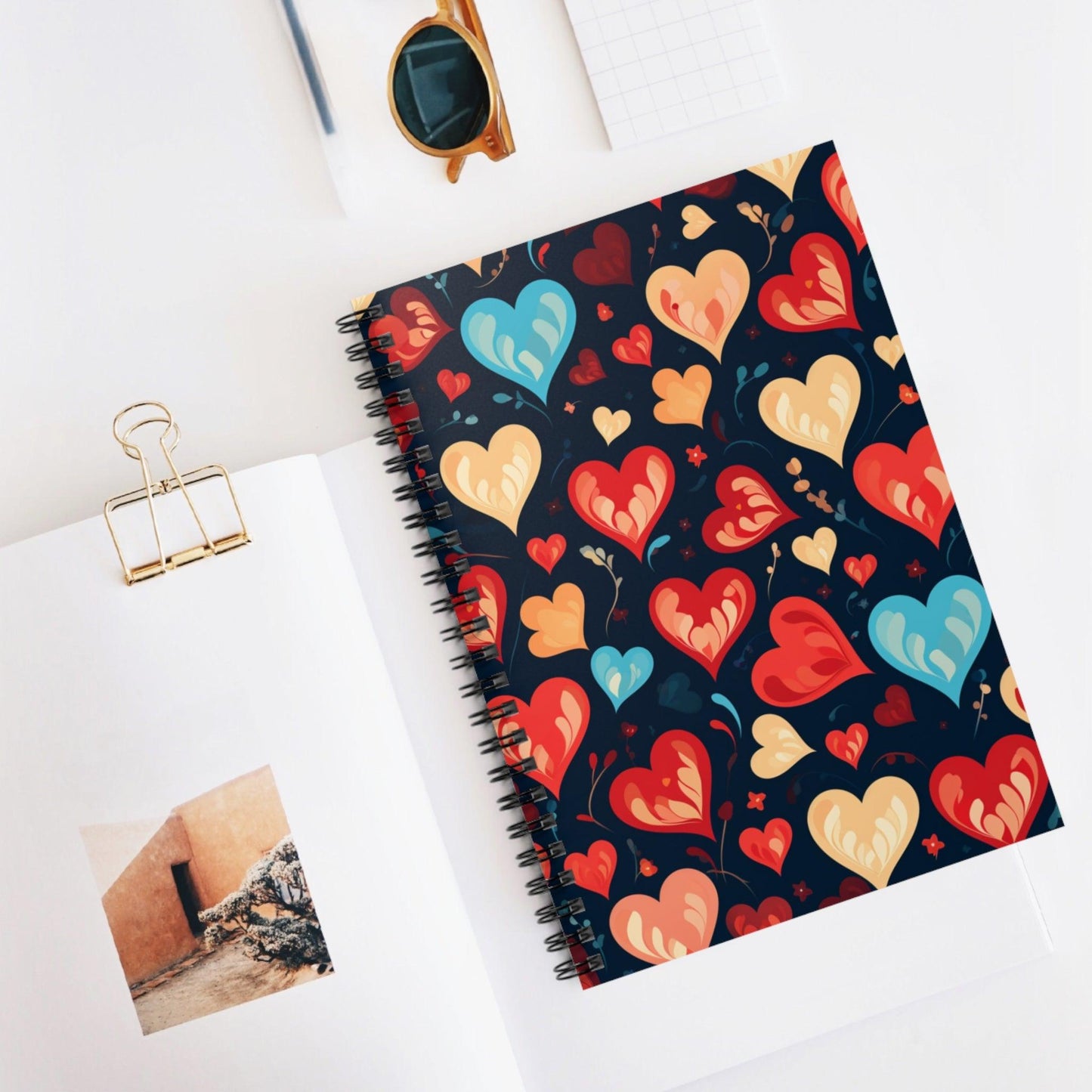 Ruled Line Elegant Heart-Themed Spiral Notebook for Daily Inspiration - Texts and Threads