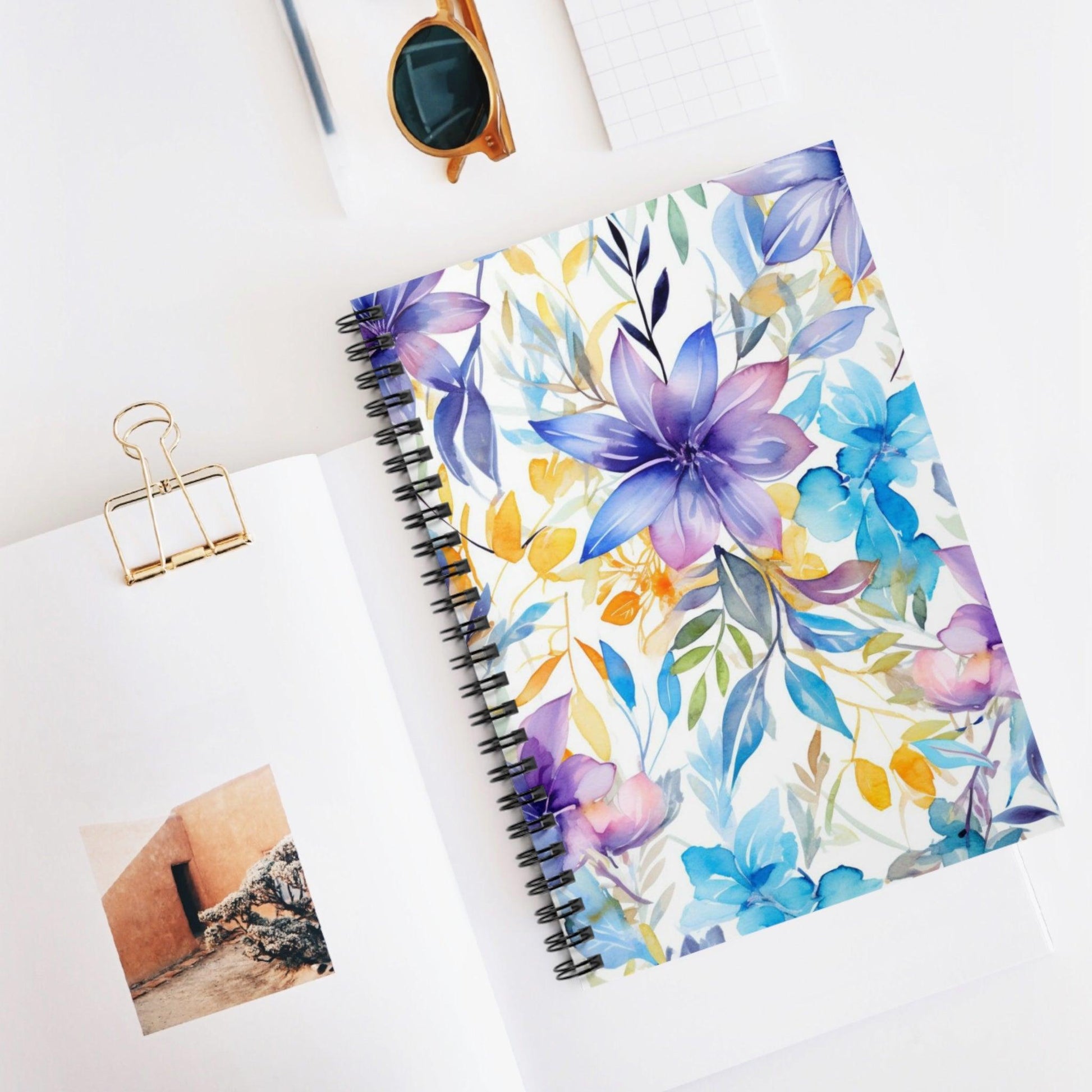 Ruled Line Watercolor Floral Notebook for Stylish Organization - Texts and Threads