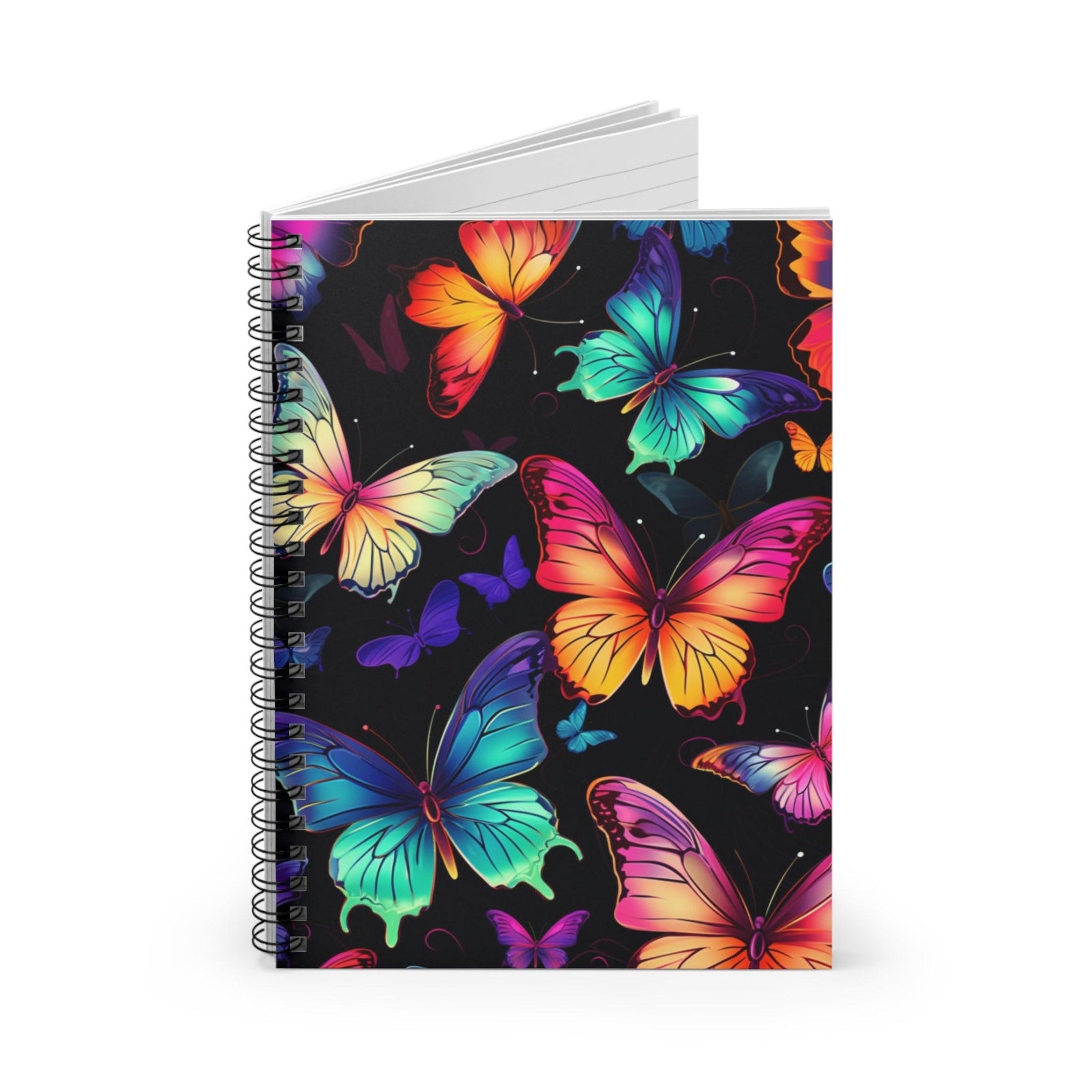 Ruled Line Vibrant Butterfly Print Spiral Notebook for Students - Texts and Threads