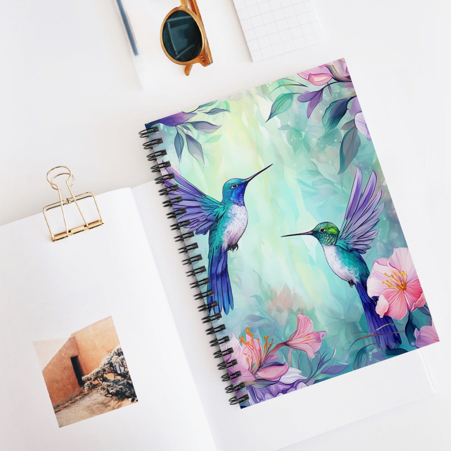 Floral Serenade: Hummingbird Design Spiral Journal